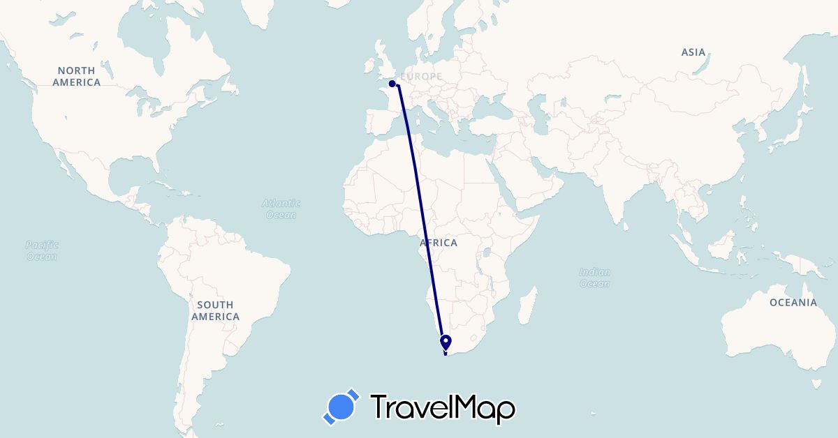 TravelMap itinerary: driving in France, South Africa (Africa, Europe)